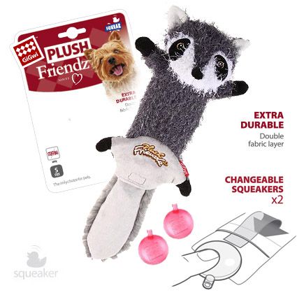 75352 Игрушка для собак Шкурка енота со сменными пищалками 37см, серия PLUSH FRIENDZ