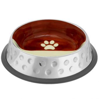 Миска Mr.Kranch из нержавеющей стали с керамическим покрытием Candy 1,73 л, нескользящее основание, коричневая с белым Миска Mr.Kranch из нержавеющей стали с керамическим покрытием Candy 1,73 л, нескользящее основание, коричневая с белым