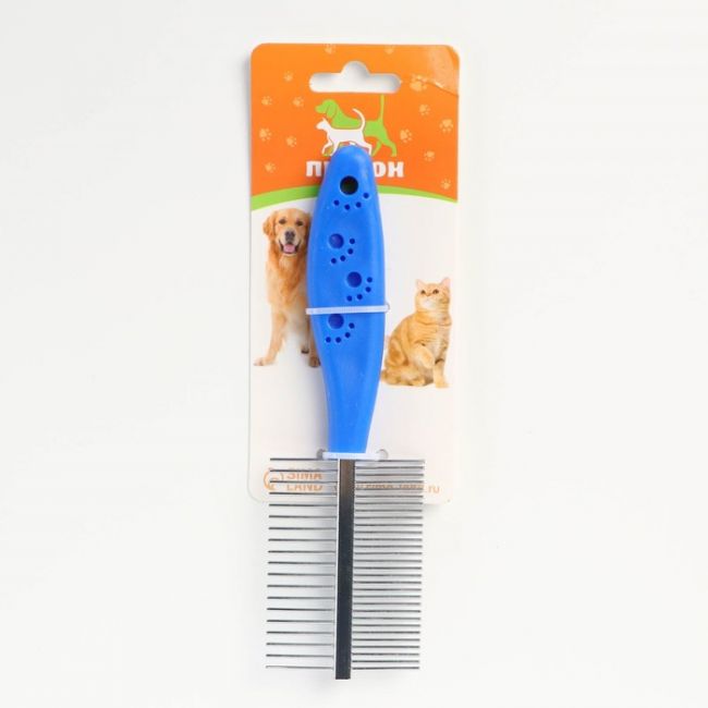 Расчёска двухсторонняя "Лапки" с прямыми зубьями, пластиковая ручка, синяя