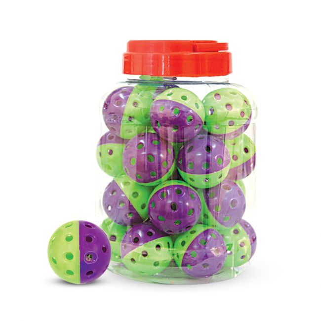 Игрушка для кошек "Мяч-погремушка", фиолетово-зеленый, d40мм (банка 25шт.)