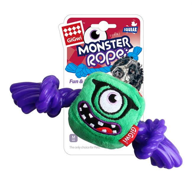 75434 Игрушка для собак Монстр с пищалкой и резиновой веревкой 23см, серия MONSTER ROPE