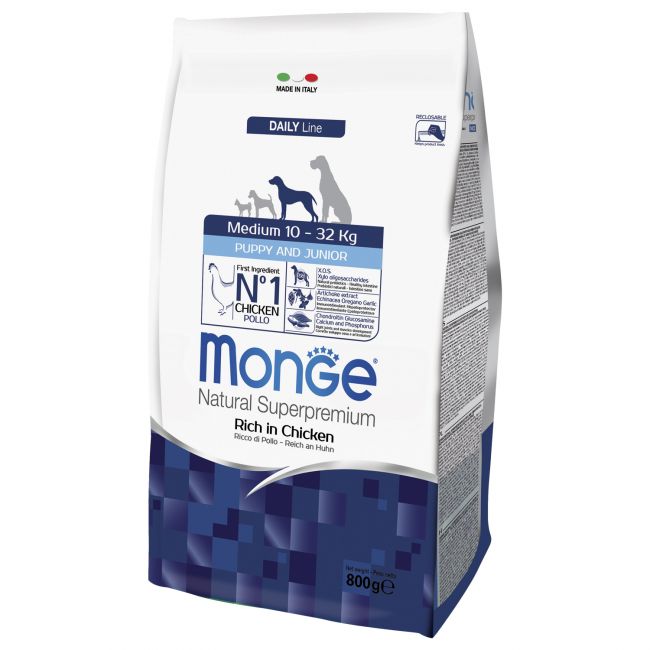 Сухой корм Monge Dog Daily Line Medium для щенков средних пород, из курицы 800 г Сухой корм Monge Dog Daily Line Medium для щенков средних пород, из курицы 800 г