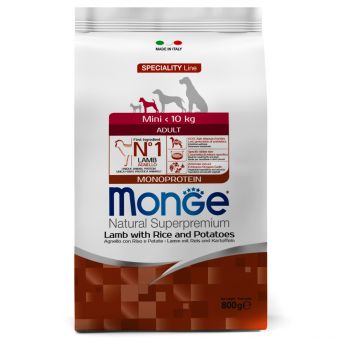 Сухой корм Monge Dog Speciality Line Monoprotein Mini для взрослых собак мелких пород, из ягненка с рисом и картофелем 800 г Сухой корм Monge Dog Speciality Line Monoprotein Mini для взрослых собак мелких пород, из ягненка с рисом и картофелем 800 г
