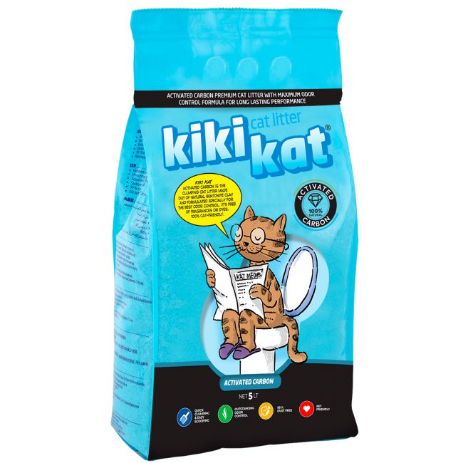 Бентонитовый наполнитель для кошачьего туалета "KikiKat" супер-белый комкующийся "Активированный уголь" 5 л. Бентонитовый наполнитель для кошачьего туалета "KikiKat" супер-белый комкующийся "Активированный уголь" 5 л.