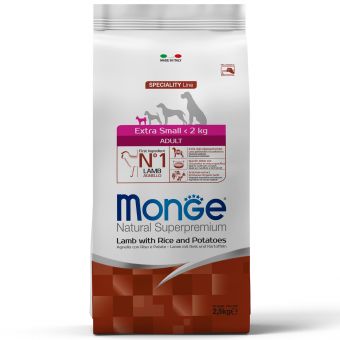 Cухой корм Monge Dog Speciality Line Extra Small корм для взрослых собак миниатюрных пород, из ягненка с рисом и картофелем 2,5 кг Cухой корм Monge Dog Speciality Line Extra Small корм для взрослых собак миниатюрных пород, из ягненка с рисом и картофелем 2,5 кг