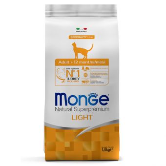 Сухой корм Monge Cat Speciality Line Light для кошек, низкокалорийный, из индейки 1,5 кг Сухой корм Monge Cat Speciality Line Light для кошек, низкокалорийный, из индейки 1,5 кг