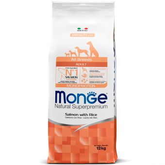 Сухой корм Monge Dog Speciality Line Monoprotein для взрослых собак всех пород, из лосося с рисом 12 кг Сухой корм Monge Dog Speciality Line Monoprotein для взрослых собак всех пород, из лосося с рисом 12 кг