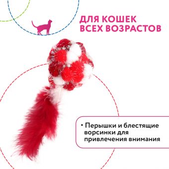 Petpark игрушка для кошек Мяч Пон-Пон с перьями 24 см красный Petpark игрушка для кошек Мяч Пон-Пон с перьями 24 см красный