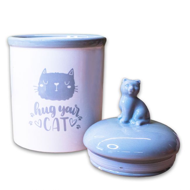 Бокс Mr.Kranch керамический для хранения корма Hug your cat 1650 мл бело-серый Бокс Mr.Kranch керамический для хранения корма Hug your cat 1650 мл бело-серый