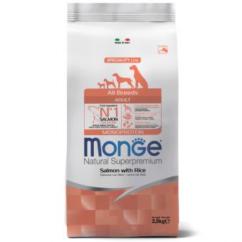 Сухой корм Monge Dog Speciality Line Monoprotein для взрослых собак всех пород, из лосося с рисом 2,5 кг Сухой корм Monge Dog Speciality Line Monoprotein для взрослых собак всех пород, из лосося с рисом 2,5 кг