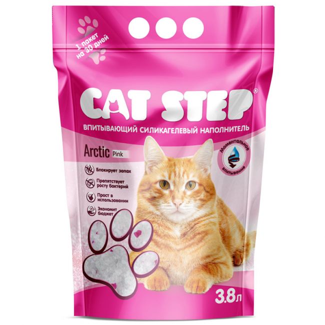 Наполнитель впитывающий силикагелевый CAT STEP Arctic Pink, 3,8 л Наполнитель впитывающий силикагелевый CAT STEP Arctic Pink, 3,8 л