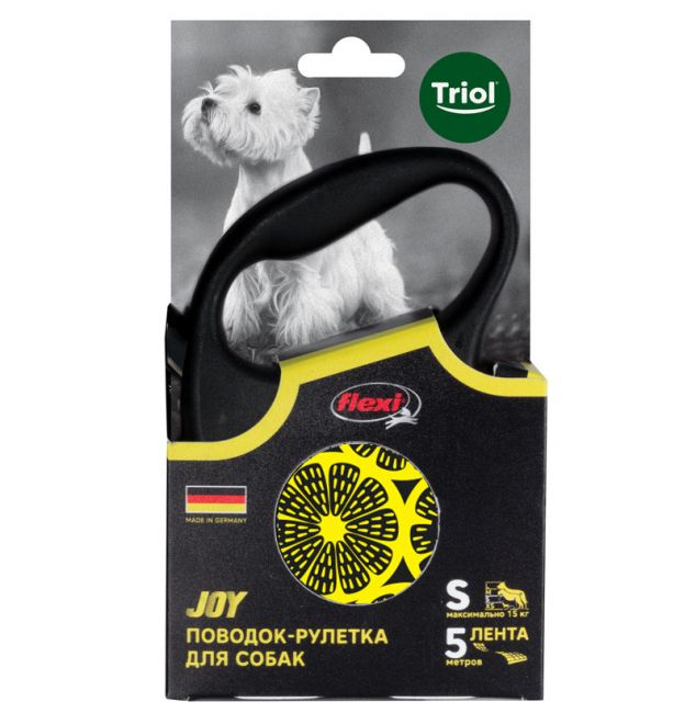 Поводок-рулетка для собак Flexi Joy Lemon S 5м до 15кг, лента Поводок-рулетка для собак Flexi Joy Lemon S 5м до 15кг, лента