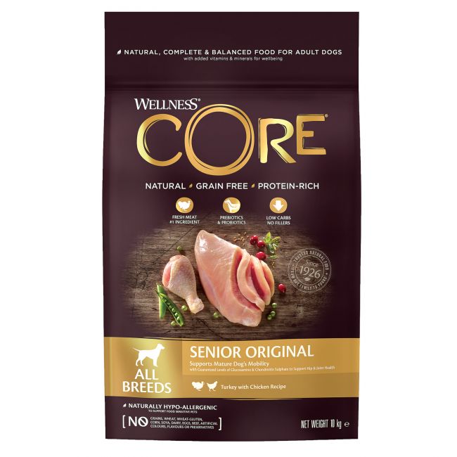 Сухой корм CORE для пожилых собак всех пород, из индейки с курицей 10 кг Сухой корм CORE для пожилых собак всех пород, из индейки с курицей 10 кг