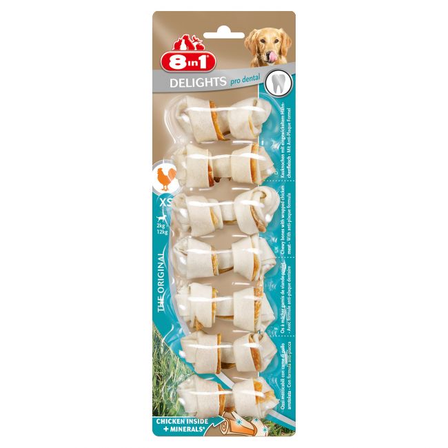 8in1 DENTAL DELIGHTS XS косточки с куриным мясом для мелких собак с минералами 7,5 см 7 шт