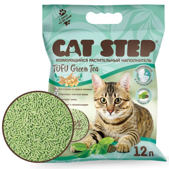 Наполнитель комкующийся растительный CAT STEP Tofu Green Tea, 12 л