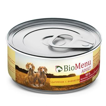 BioMenu ADULT Консервы д/собак Цыпленок с Ананасами 95%-МЯСО 100гр*24 BioMenu ADULT Консервы д/собак Цыпленок с Ананасами 95%-МЯСО 100гр*24