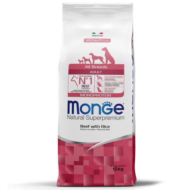 Сухой корм Monge Dog Speciality Line Monoprotein All Breeds Beef and Rice для взрослых собак всех пород, из говядины с рисом 12 кг