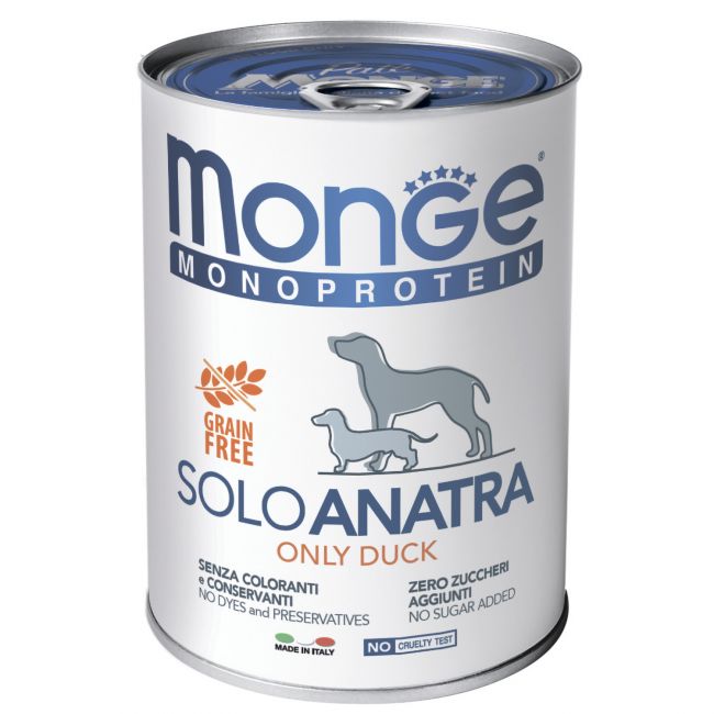 Влажный корм Monge Dog Monoprotein для собак, паштет из утки, консервы 400 г