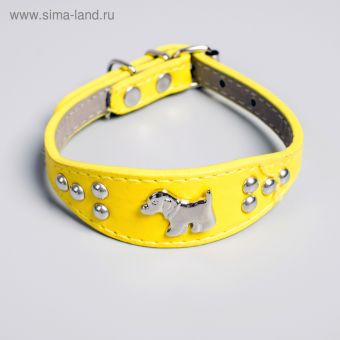 Ошейник-селедка со щенком, 29-32 х 2,5 см, искусственная кожа, желтый микс Ошейник-селедка со щенком, 29-32 х 2,5 см, искусственная кожа, желтый микс