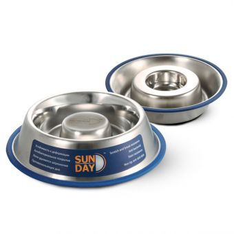 Миска 311149D металлическая на резинке Slow Feed, SUNDAY,  0,75л ###