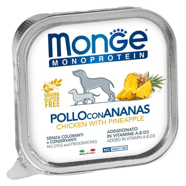 Влажный корм Monge Dog Natural Monoprotein Fruits для собак, паштет из курицы с ананасом, консервы 150 г