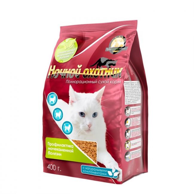 Сухой корм "Ночной охотник" для кошек, профилактика мочекаменной болезни, 400 г