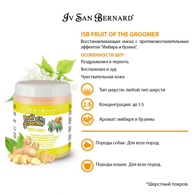 ISB Fruit of the Groomer Ginger&Elderbery Восстанавливающая маска с противовоспалительным эффектом 1 л ISB Fruit of the Groomer Ginger&Elderbery Восстанавливающая маска с противовоспалительным эффектом 1 л