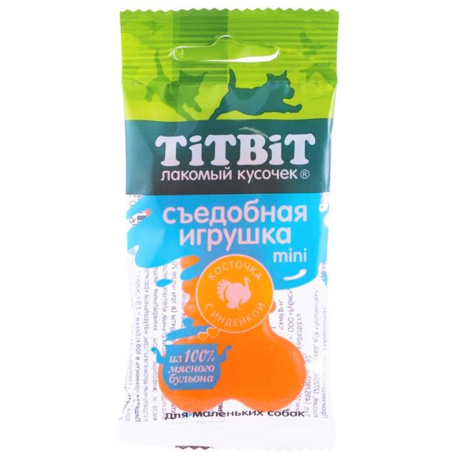 Лакомство TiTBiT Съедобная игрушка косточка с индейкой Mini для собак 20 г Лакомство TiTBiT Съедобная игрушка косточка с индейкой Mini для собак 20 г