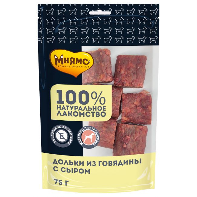 Лакомство Мнямс для собак Дольки из говядины с сыром 75г Лакомство Мнямс для собак Дольки из говядины с сыром 75г