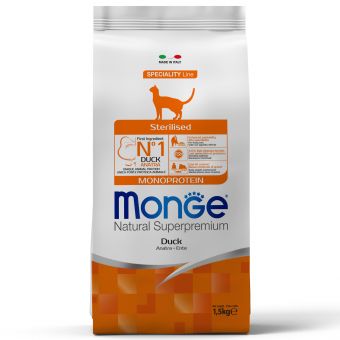 Сухой корм Monge Cat Speciality Line Monoprotein Sterilised для стерилизованных кошек, из утки 1,5 кг Сухой корм Monge Cat Speciality Line Monoprotein Sterilised для стерилизованных кошек, из утки 1,5 кг