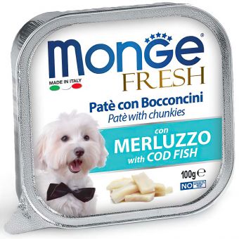 Влажный корм Monge Dog Fresh для собак, с треской, консервы 100 г Влажный корм Monge Dog Fresh для собак, с треской, консервы 100 г