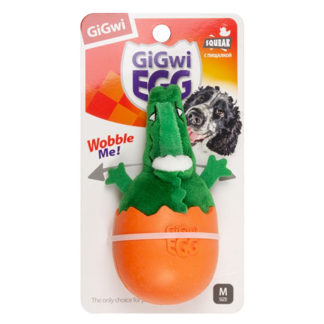 75462 Игрушка для собак Крокодил-неваляшка с пищалкой 14см, серия GIGwi EGG
