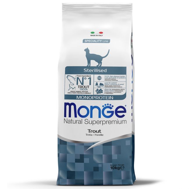 Сухой корм Monge Cat Speciality Line Monoprotein Sterilised для стерилизованных кошек, из форели 10 кг