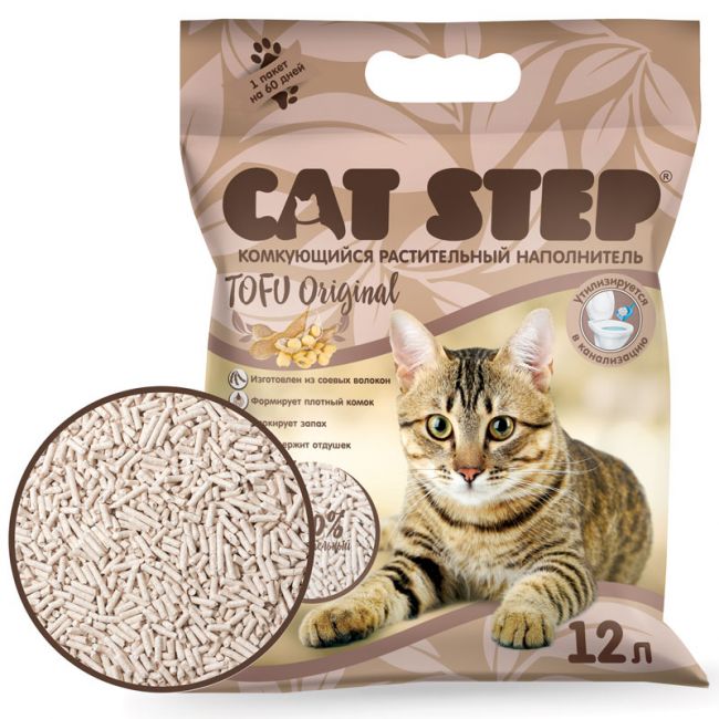 Наполнитель комкующийся растительный CAT STEP Tofu Original, 12 л