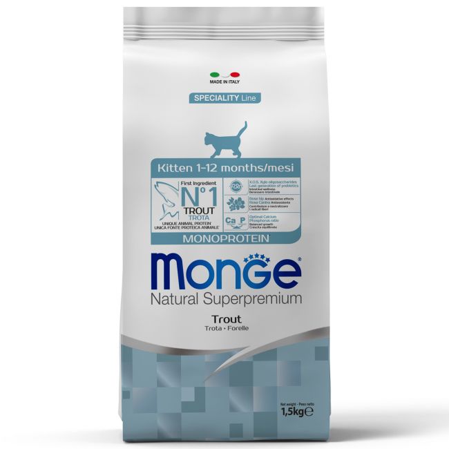 Сухой корм Monge Cat Speciality Line Monoprotein для котят и беременных кошек, из форели 1,5 кг