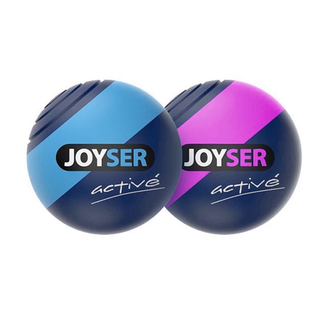 Игрушка для собак JOYSER Active Два резиновых мяча с пищалкой M голубой, розовый, 6,3 см