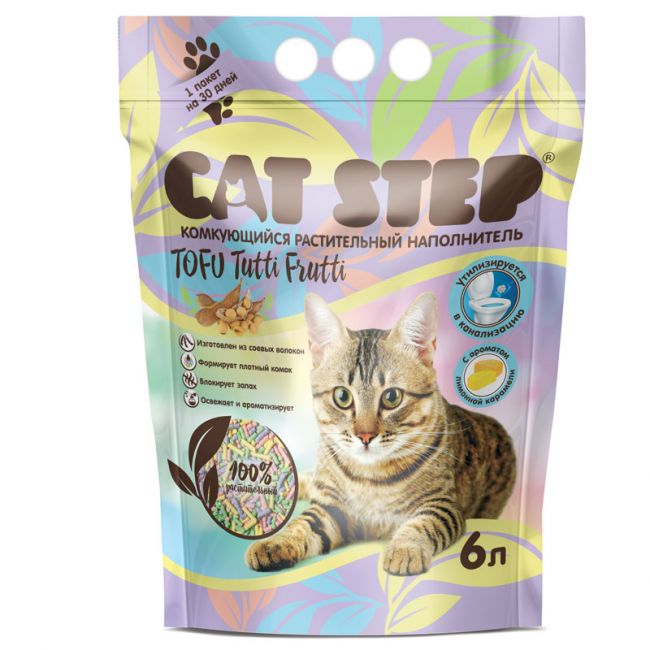 Наполнитель комкующийся растительный CAT STEP Tofu Tutti Frutti, 6 л