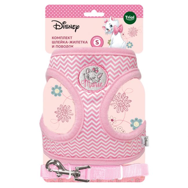 Комплект мягкая шлейка-жилетка и подводок для кошек Disney Marie M, обхват груди 450мм Комплект мягкая шлейка-жилетка и подводок для кошек Disney Marie M, обхват груди 450мм