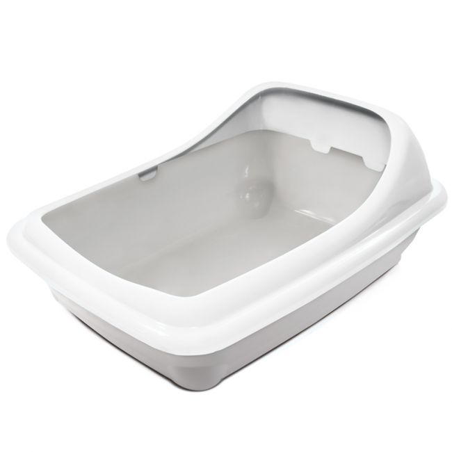Туалет для кошек прямоугольный с ассиметричным бортом "Волна", серый/белый, 455*350*200мм