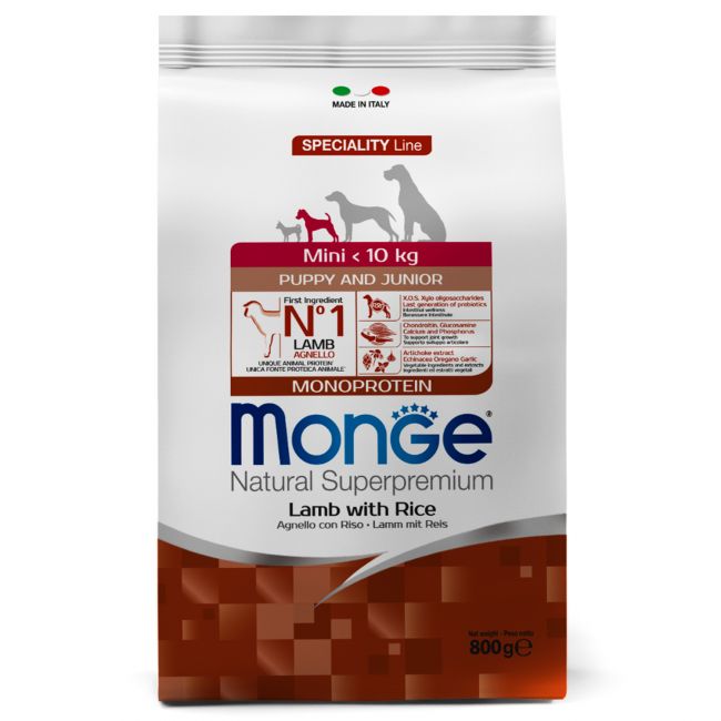 Сухой корм Monge Dog Speciality Line Monoprotein Mini корм для щенков мелких пород, из ягненка с рисом 800 г