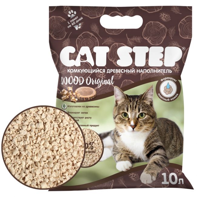 Наполнитель комкующийся растительный CAT STEP Wood Original, 10 л