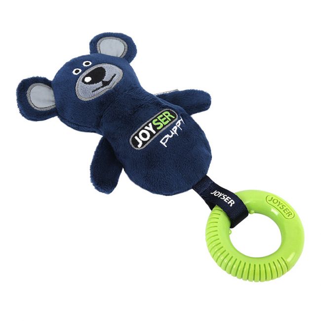 Игрушка для собак JOYSER Puppy Мишка с резиновым кольцом и пищалкой S/M синий, 21 см