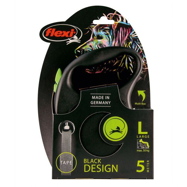 flexi рулетка Black Design L (до 50 кг) 5 м лента черный/зеленый flexi рулетка Black Design L (до 50 кг) 5 м лента черный/зеленый