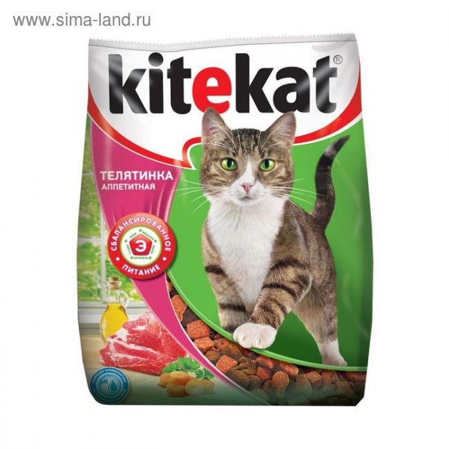 Сухой корм KiteKat "Аппетитная телятинка" для кошек, 1,9 кг