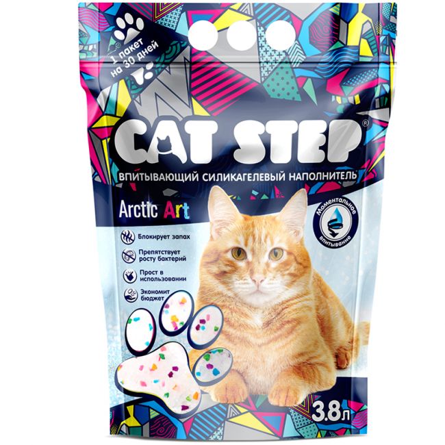 Наполнитель впитывающий силикагелевый CAT STEP Arctic Art, 3,8 л Наполнитель впитывающий силикагелевый CAT STEP Arctic Art, 3,8 л
