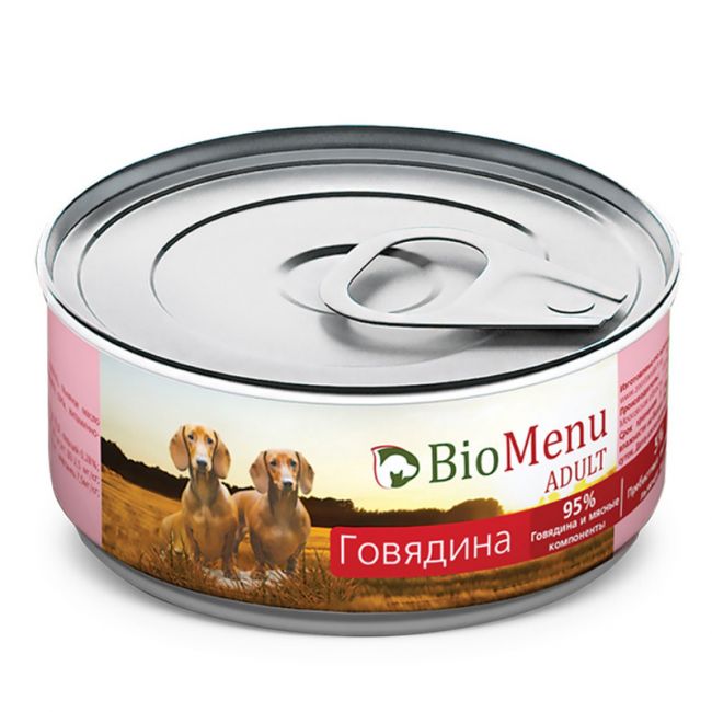 BioMenu ADULT Консервы д/собак Говядина 95%-МЯСО 100гр*24