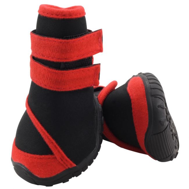 Ботинки для собак "Стиль" XL, черные с красным, 75*70*85мм (уп.4шт.)