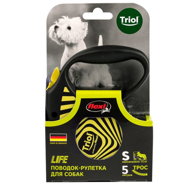 Поводок-рулетка для собак Flexi Life Geometry Yellow S 5м до 12кг, трос