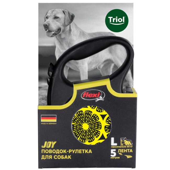 Поводок-рулетка для собак Flexi Joy Lemon L 5м до 50кг, лента Поводок-рулетка для собак Flexi Joy Lemon L 5м до 50кг, лента