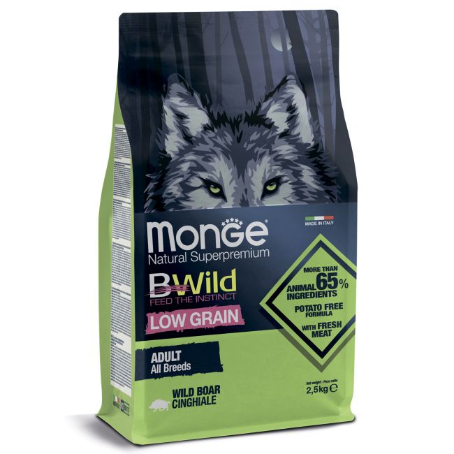 Сухой корм Monge Dog BWild LOW GRAIN для взрослых собак, низкозерновой, из мяса дикого кабана 2,5 кг Сухой корм Monge Dog BWild LOW GRAIN для взрослых собак, низкозерновой, из мяса дикого кабана 2,5 кг